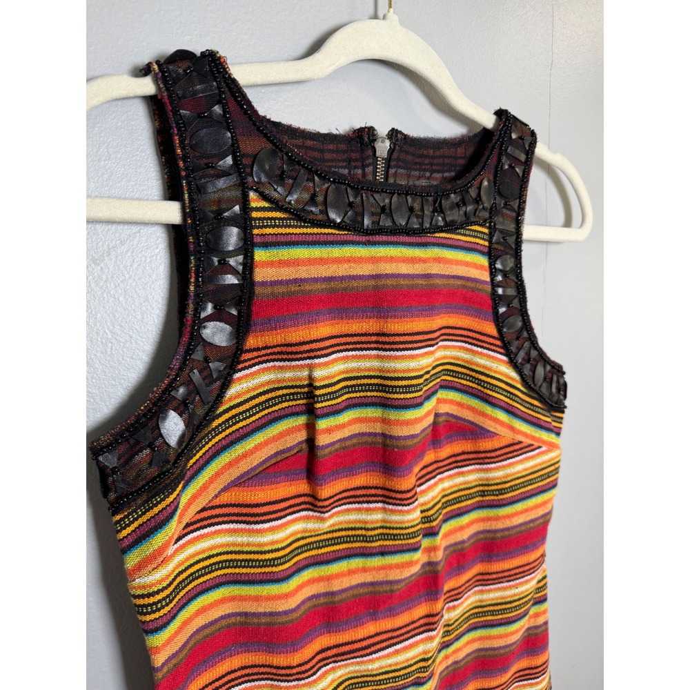 Free People New Romantics Striped Mini Dress 2 Beaded Trim Multicolor Boho - Picture 2 of 8